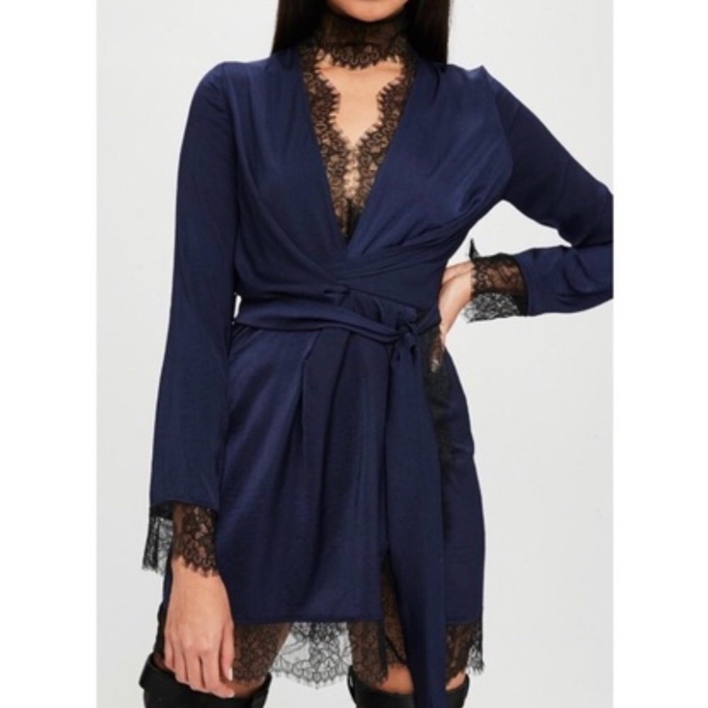 Carli Bybel X Missguided satin lace wrap dress